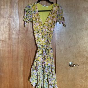 Yellow Floral High-Low Midi Dress
